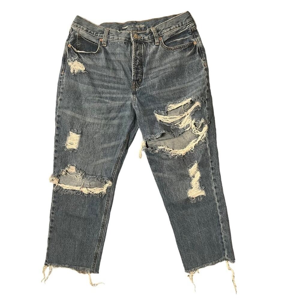 Old Navy High Rise Slouchy Straight Jeans Womens Size 14 Distressed Raw Hem Boho